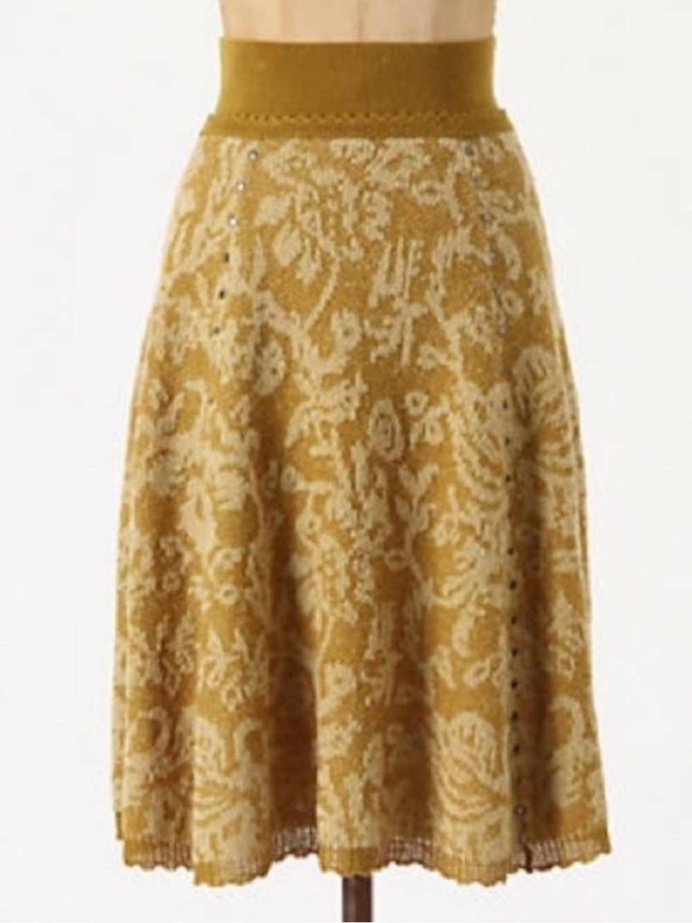 Anthropologie Moth Hellebore Studded Wool Knit Sweater Skirt Mustard Size Small